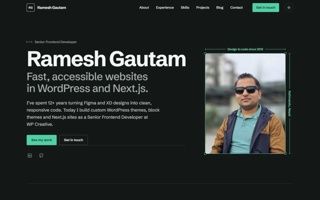 The same homepage in dark mode