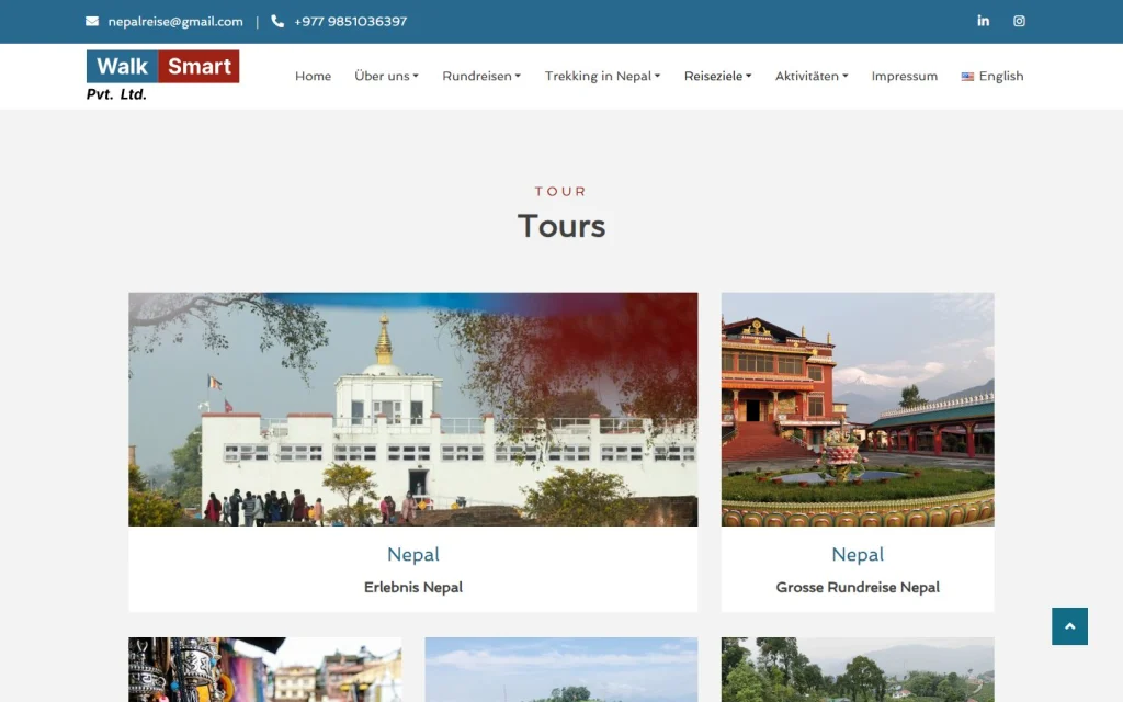 WalkSmart tours listing with photo cards for each trip